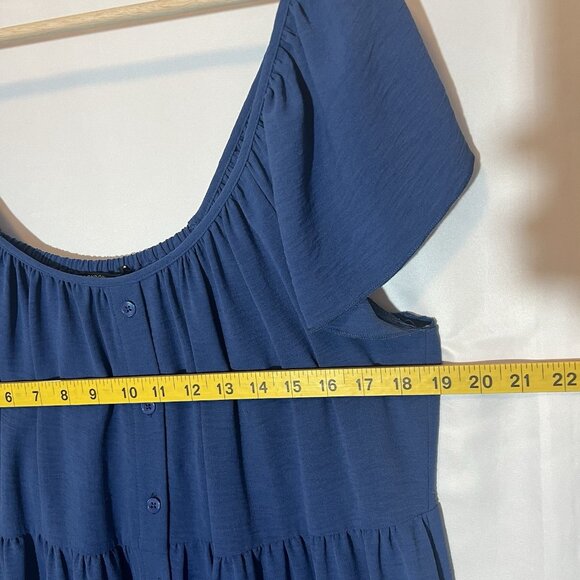Maggy London Shirtdress 12 Blue Ruffle Sleeve Scoop Neck Tiered Pockets Buttons - Picture 5 of 10